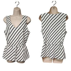 Chapter One V-Neck Sleeveless Striped Blouse Top Size XL Color White/Blue